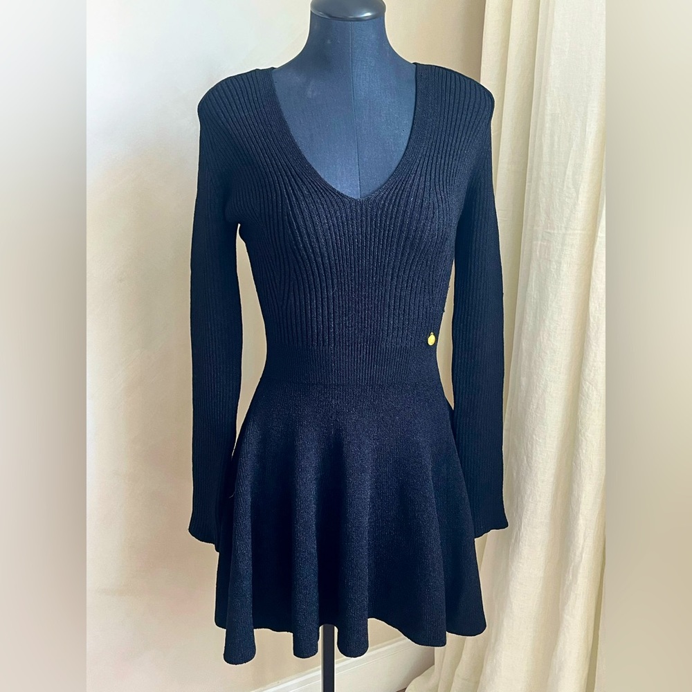 Balmain Paris Plunging Long-Sleeve Rib Knit Mini Dress – FR 38 (US 6) – NWOT